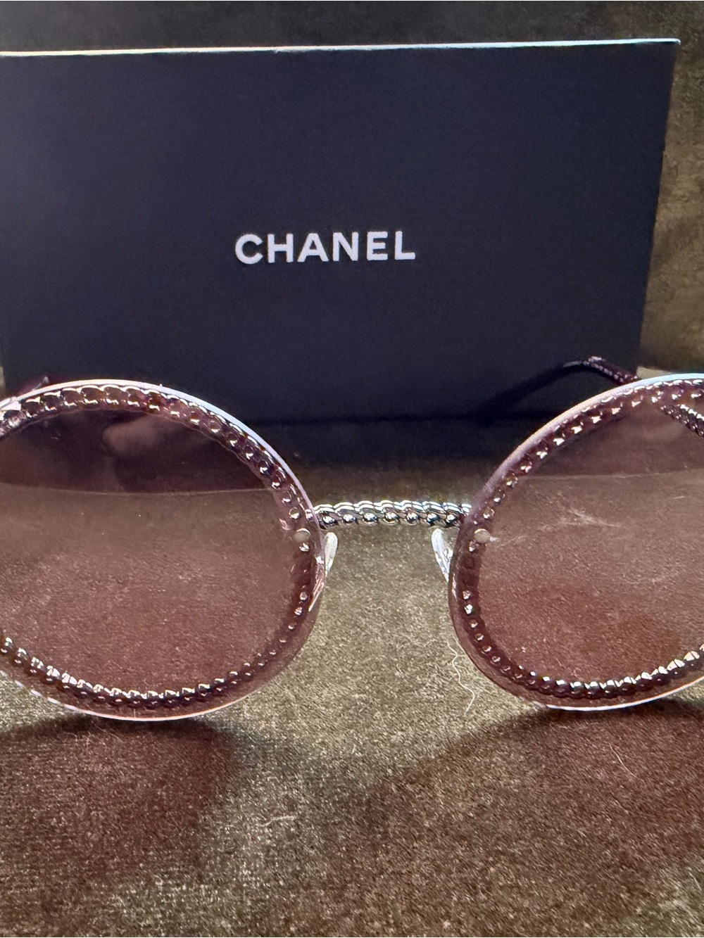 CHANEL Round Crystal-Trim Sunglasses in Pink and Gold-Tone